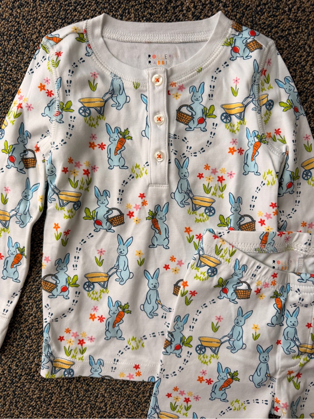 Roller Rabbit Easter Kids Bunny Print Pajama Set - White/Blue